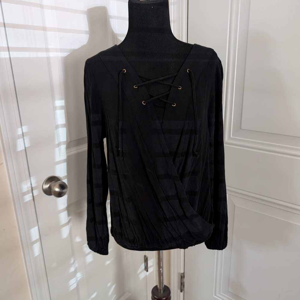 Elegant Black Lace-Up Women's Top